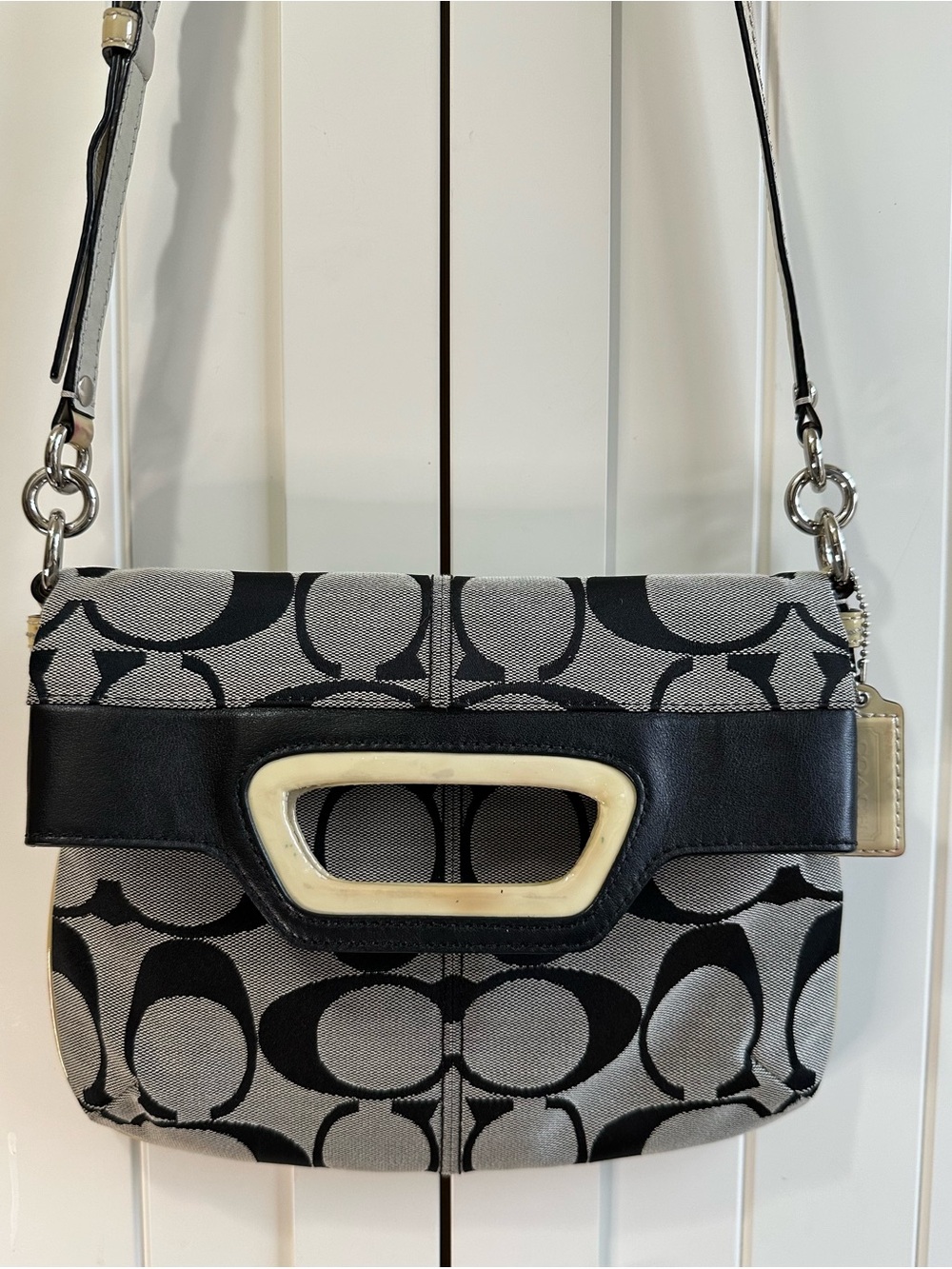 Coach Bonnie Signature Canvas Crossbody Bag in Black & Grey with Green interior - Picture 1 of 16